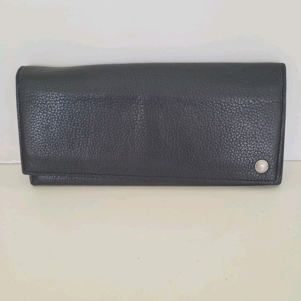 Dunhill‎ Designer Checkbook Card Bill Holder Wallet Black Bifold Leather Long